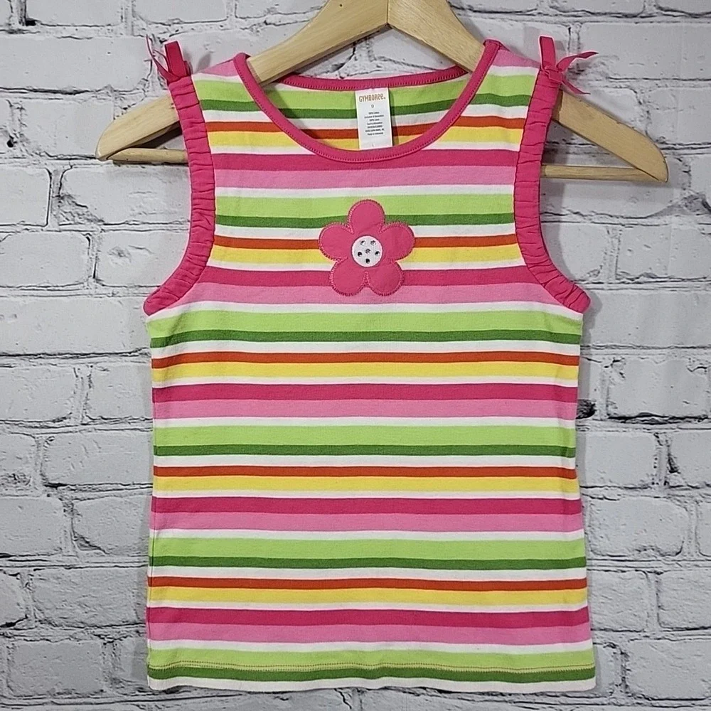 Gymboree Girls Skirt Tank Top Set Pink Green Striped 2 Piece Sz 9‎ Year Summer